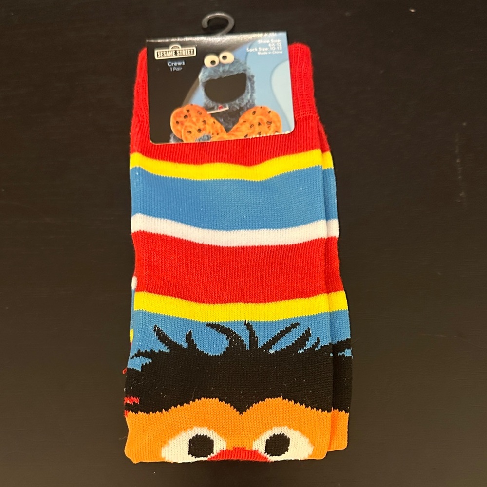 Sesame Street Earnie Men’s Crew Socks - Multicolor Striped Design